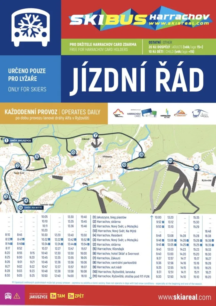 SKIBUS Harrachov 2026 jízdní řád